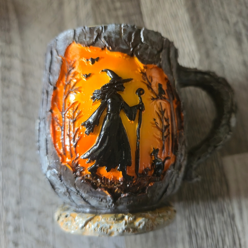 Unbranded NIB Witch & Black Cat Resin Coffee Mug 3.5” Stainless Steel - Picture 4 of 8